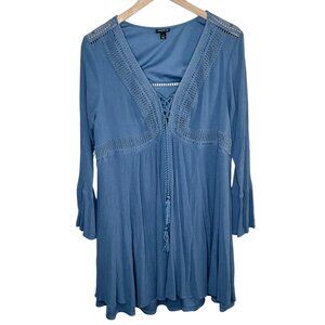 Torrid Blue Crochet Lace-Up Fit and Flare Boho Dress 1X